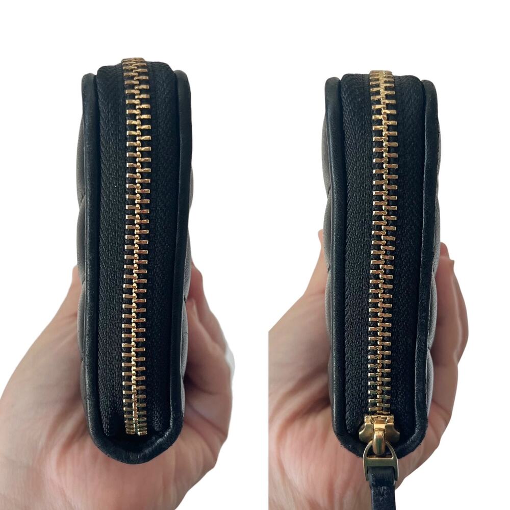 Tory Burch Kira Chevron Quilted Leather Zip Continental Wallet Black Gold - Picture 8 of 8